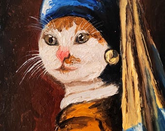 Medeltida kattoljemålning: Flicka med pärlörhänge, vintage heminredning