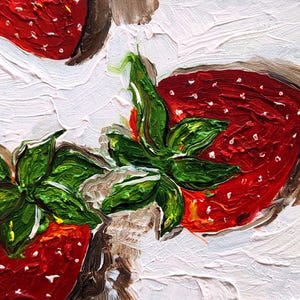 Original Strawberry Oil Painting Fruit Still Life Food Painting Kitchen Wall Decor Miniature Semi Abstract Artwork Small Art by EsenOilArt