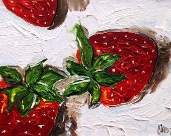 Original Strawberry Oil Painting: Miniature Kitchen Still Life (4x6 inch)