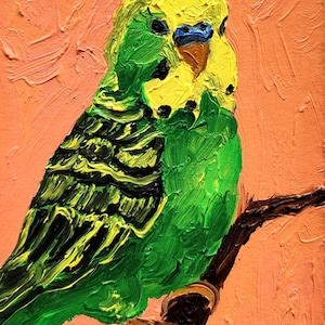 Handmade Budgie Oil Painting: Small Parrot Art, 4x6&quot;