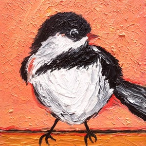 Chickadee Oil Painting: Semi-Abstract Bird Art, Original Miniature Painting