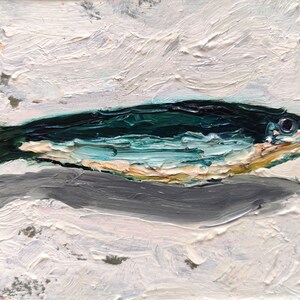 Original Sardine Oil Painting: Textured Coastal Kitchen Art ,Fish Art (4x6 inches)