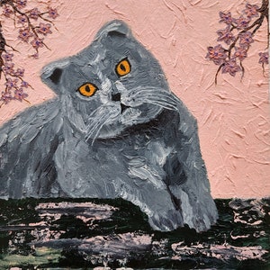 Cat Oil Painting Handmade Gift Animal Lover Gift Cat Painting Animal Painting Oil Painting Portrait by EsenOilArt