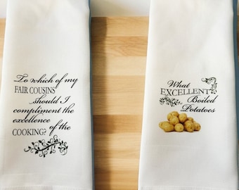 Pride and Prejudice Inspired Kitchen Towels - SET OF 2!