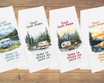 Paños de cocina personalizados para acampar: ¡juegos de 2, 3 o 4 unidades!