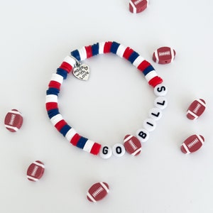 GO BILLS bracelet. Buffalo Bills beaded bracelet. message stretch beaded bracelet heishi bracelet