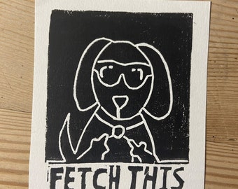 Mini Print - 'Fetch This' dog LinoPrint