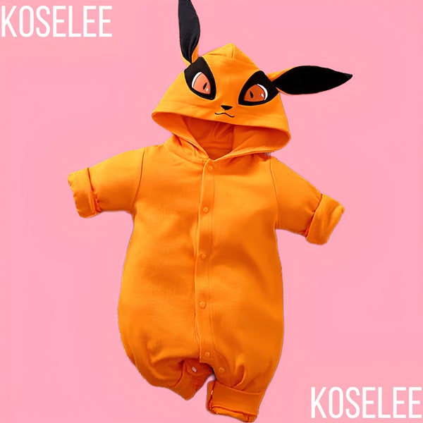 Handmade Anime Naruto Kurama Baby Costume, Girl and Boy Costume Anime Clothes, Newborn Child Infant Bodysuit,Anime Cute Kawaii Baby Jumpsuit