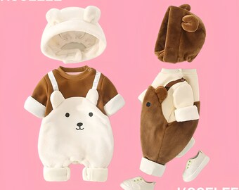 Animal Bear Cute Child Jumpsuits Newborn Baby Rompers Autumn Fleece Baby Boys Costume Baby Girls Clothing Animal Overall Baby Outwears Gift