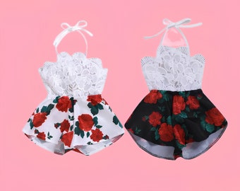 White Baby Princess Girl Red,White Flower Summer 0-3Y Infant Baby Girl Romper Sleeveless Belt Lace Flowers Jumpsuit Sunsuit Outfits Clothes