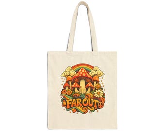 Far Out Mushroom Tote Bag - Psychedelic Retro Floral Design