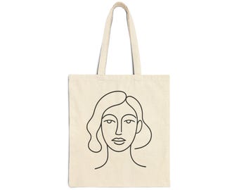 Bolsa de lona de algodón con cara de arte lineal minimalista: bolsa ecológica para la compra diaria