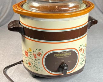 Olla de cocción lenta Vintage Rival Crock Pot de 3.5 cuartos de galón, modelo 3150/2, color beige con flores (probada)