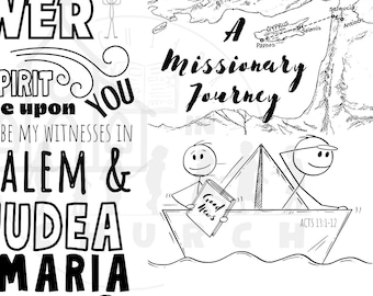 Children's Sunday Morning Service Bulletin | Activity Sheet | Don't Give Up | Missionary Journey | Acts 13:1-12