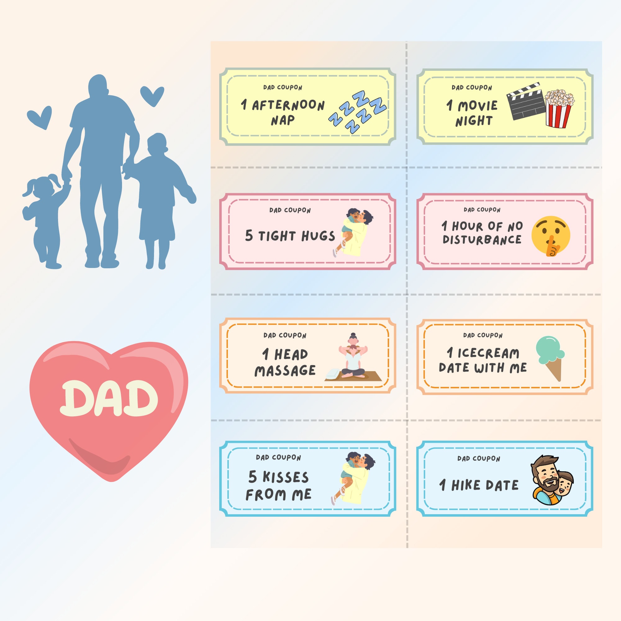 Printable Coupon Book for Dad, Printable Father's Day Coupons, Fathers ...