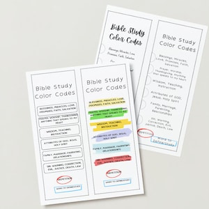 Peut inclure: Un tableau de codes couleur imprimable pour l'étude de la Bible avec différentes catégories à colorier, telles que les bénédictions, les miracles, l'amour, les promesses, la foi, le salut, la prière, l'adoration, l'action de grâce, tout ce qui parle à votre cœur, la sagesse, l'enseignement, l'instruction, les attributs de Dieu, Jésus, le Saint-Esprit, la famille, le mariage, la parentalité, les relations, le péché, l'avertissement, la correction, le mal, la justice, la mort, la loi, la répétition et le mot à définir/étudier.
