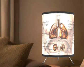 Medical style Tripod Lamp with High-Res Printed Shade, US\CA plug, organ themed, physician lamp, doctor style, student gift