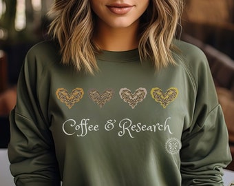 Coffee and Research Unisex Heavy Blend™ Crewneck Sweatshirt Caffeine molecule, coffee lover, science Elegance, science style, science gift