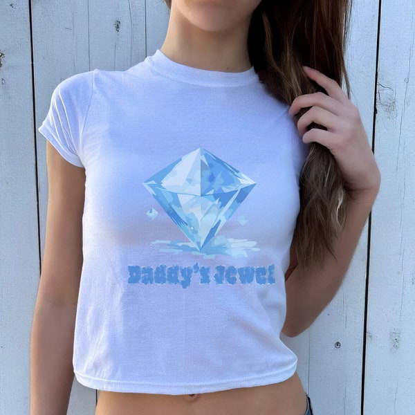 Y2k baby Tee Daddy's jewel Diamond vintage Crop top T Shirts, Women's Fitted Tee, Y2K Shirt, Trendy Top, 90s Style Tee, funny shirt