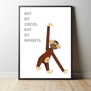 Poster - Monkey - KayBojesen -Print - digital download - Monkey - Wall art - Picture - Animal - Gift - Saying - Blue - Illustration - Decoration