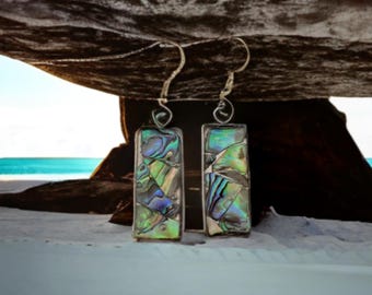 Handmade New Zealand Paua Shell Earrings (sterling silver hooks)