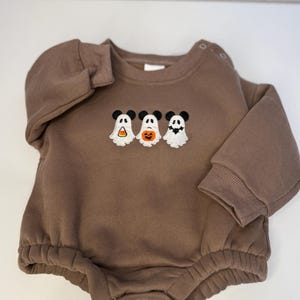 Mickey-Inspired Ghost Baby Romper – Embroidered Halloween Outfit | Baby’s First Halloween | Fall Costume | Spooky Season Baby Clothes