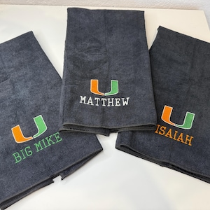 Custom Embroidered Name Towels – Personalized Sports Fan Gift, Team Spirit Towel, College Logo Inspired | University of Miami