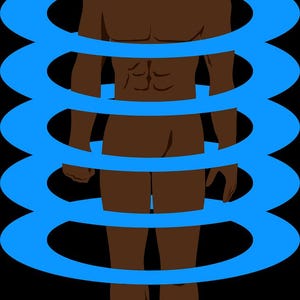 May include: A stylized illustration of a person with a muscular physique, surrounded by five concentric blue rings.