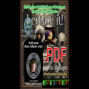 Puede incluir: Portada de libro con un fondo oscuro y una calavera con un ojo brillante. El título es "¡Yo lo creo!" y el subtítulo es "Poderes en el mundo objetivo que es". El libro se titula "Multiverso" y está disponible solo como libro electrónico. La portada también incluye un logotipo PDF y el texto "Aproximadamente 30 páginas".