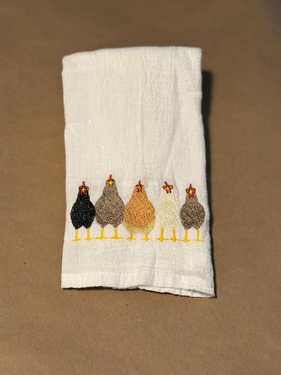 Embroidered Chicken Tea Towel | Farmhouse Kitchen Towel | Country Farmhouse Decor | Chicken Lover Gift