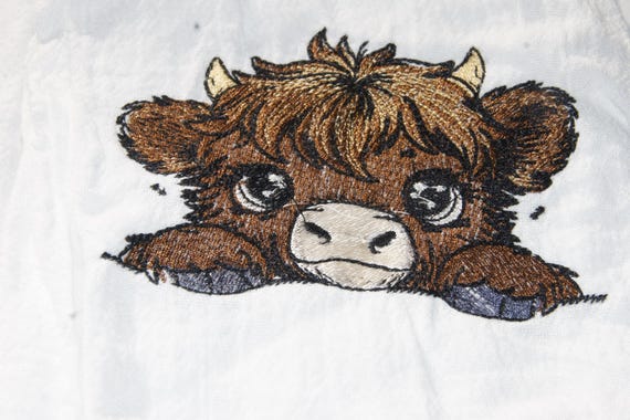 Highland Cow embroidered Hand Towel for kitchen use- Tea Towel, Gift, cow, farm house Gift