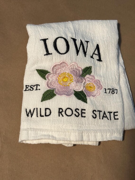 Iowa Wild Prairie Rose Tea Towel: Botanical Kitchen Decor Gift