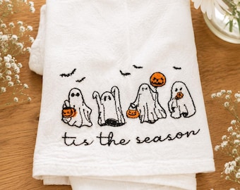 Tis the Season Ghost Tea Towel | 100 Cotton 28x28 Fall Kitchen Towel | Halloween Decor | Spooky Cute Dish Towel | Seasonal Gift