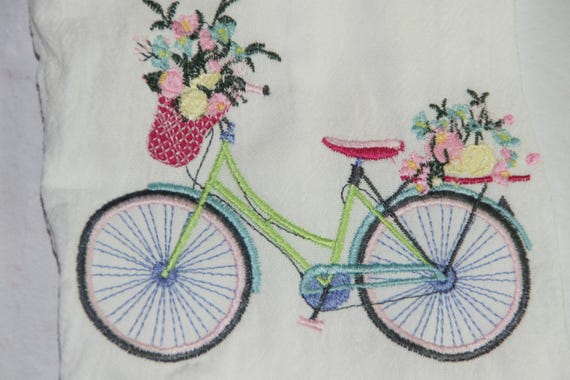 bright, vintage, spring style bicycle hand towel for kitchen use