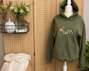 Felpa autunnale con bicicletta / Felpa autunnale ricamata / Felpa girocollo con bicicletta e zucca / Felpa autunnale / Regalo autunnale per lei / Pullover autunnale accogliente