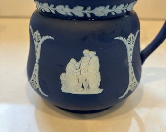 Antique Wedgwood Rare Form Jasperware Pitcher Dark Blue Dip Jasper Ware Jug