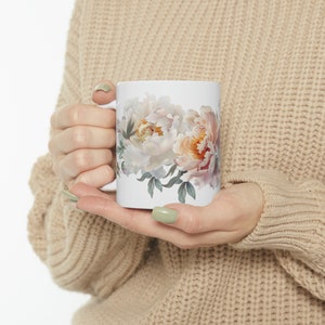 Pink and White Peonies Mug Delicate Pink and White Flowers Elegant Mug Peony Bloom Delicate Peony Flowers Ceramic Mug Coffee Relaxing Drink