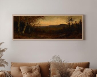 Rustic Fall Panorama Landscape Printable, Moody Autumn Country Digital Art Print Instant Download, Wide Nature Painting Home Decor, GV6097