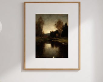 Moody Fall Forest Landscape Printable Wall Art, Vintage Dark Landscape Fine Art Print, Dark Country Wall Decor Instant Download, GV5790