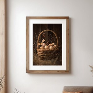 Printable Spring Farmhouse Easter Still Life Painting, Painted Eggs Digital Home Decor Instant Download, Floral Nursery Painting, GV6285
