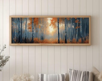 Panoramic Fall Woods Artwork Printable, Wide Autumn Woodland Painting Digital Art Print, Nature Landscape Panorama Instant Download, GV6181