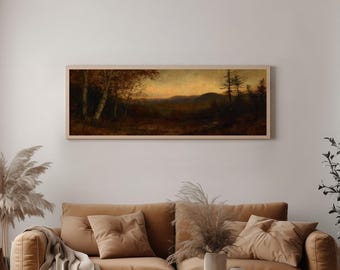 Rustic Fall Panorama Landscape Printable, Moody Autumn Country Digital Art Print Instant Download, Wide Nature Painting Home Decor, GV6097