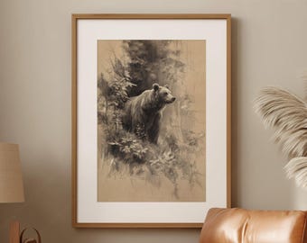 Bär Skizze druckbare Wandkunst, Waldtier Zeichnung Sofortiger Download, Wald Wildtiere Digital Art Print, GL6031