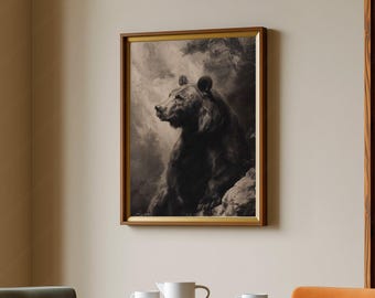 Printable Bear Drawing Vintage Wall Art, Digital Download Bear Artwork, High Resolution Instant Download Forest Bear Poster, GV5586