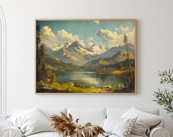 Spring Mountain Lake Extra Large Printable Landscape Painting | Spring Forest Mountain Printable Wall Art | Mountain Lake Art Print | GV4400
