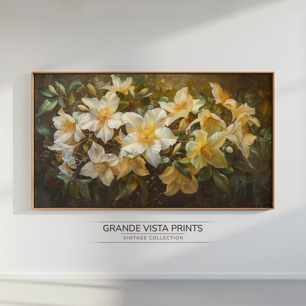 Frame TV Art | White Yellow Flower Painting | White Flower Still Life Artwork | Floral Desktop Wallpaper | Flower TV Artwork | GV4281