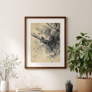 Druckbare Eichhörnchen Zeichnung Wandkunst, rustikale Waldtier Poster Digital Art Print, Wildtier Bleistift Skizze Sofort-Download, RV6533