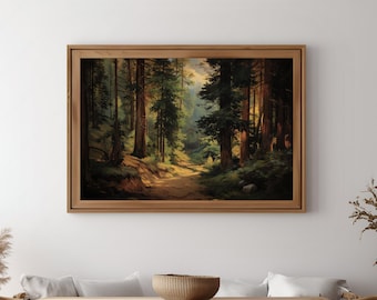Vintage Forest Painting Printable Landscape Poster, Digital Download Forest Painting Wall Art Print, Rustic Forest Wall Decor, GV5353