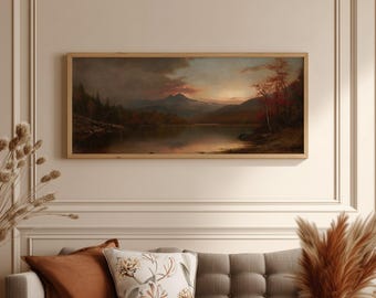 Fall Lake Country Panoramic Landscape Printable, Autumn Trees Wide Nature Digital Print, Colorful Woodland Panorama Instant Download, GV6045