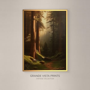 Rustic Forest Painting Wall Art Printable, Dark Woodland Landscape Painting Digital Download, Nature Painting Digital Art Print, GV5777